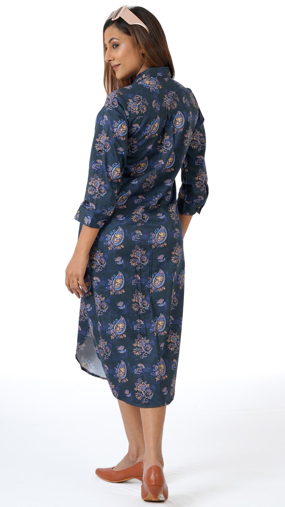 Dark Block Paisley A Chhori Below Knee tunic