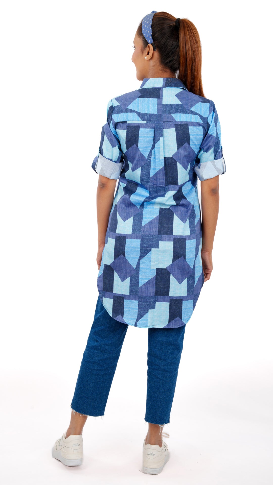 Denim Patch A Chhori Low Front & High Back Shirt
