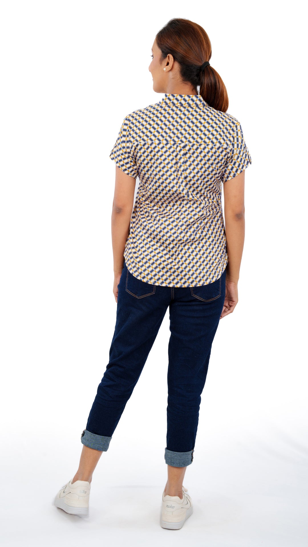 Diagonal Checks A Chhori Hip Length Shirt