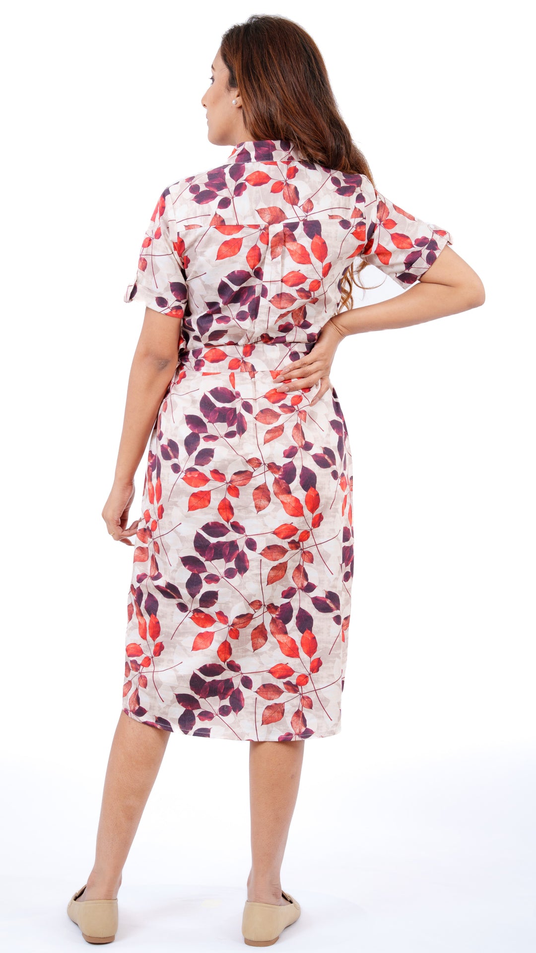 Monochrome Leaves A Chhori Half Sleeves Below Knee Tunic