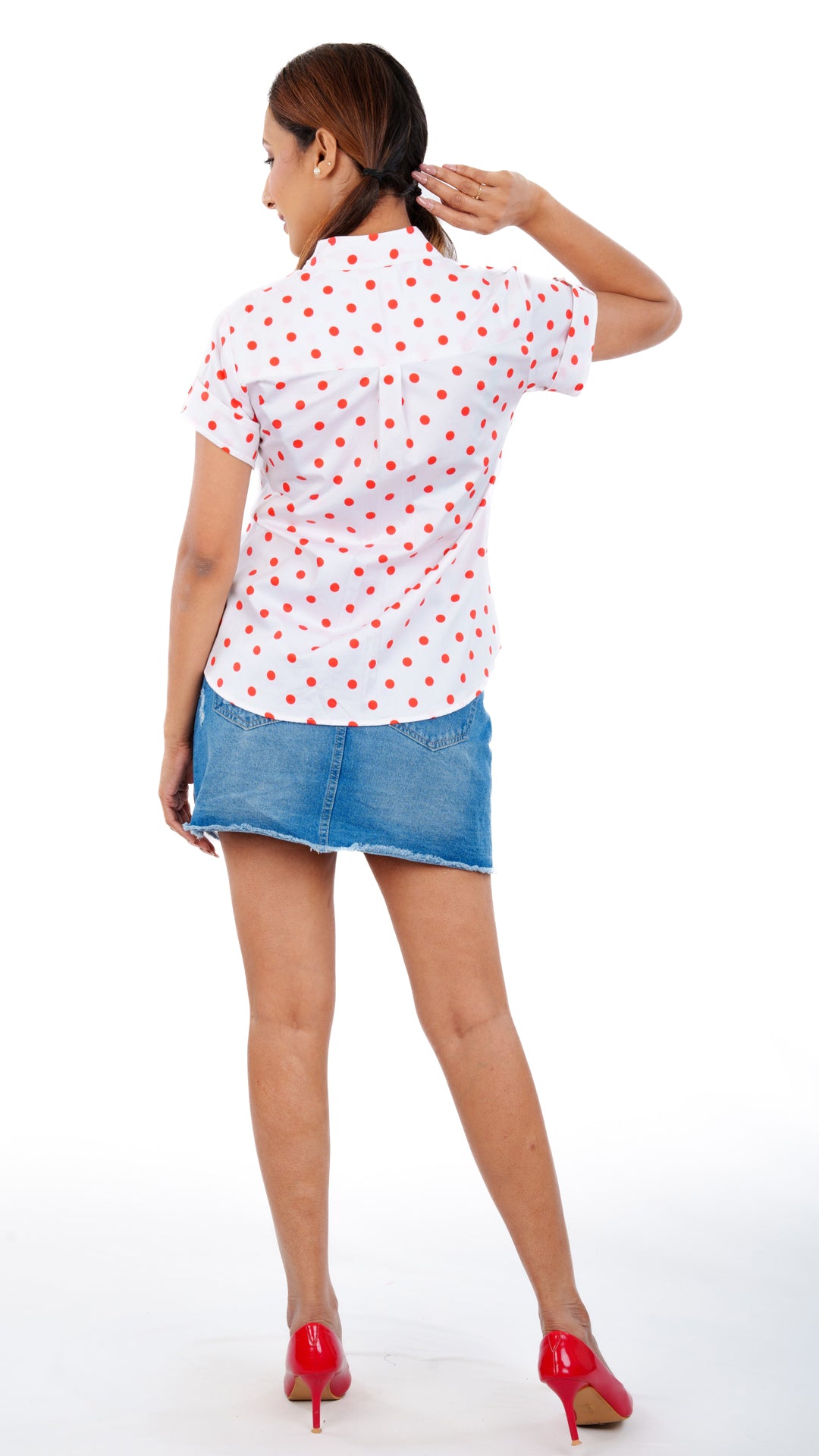Red Polka A Chhori Hip Length Shirt