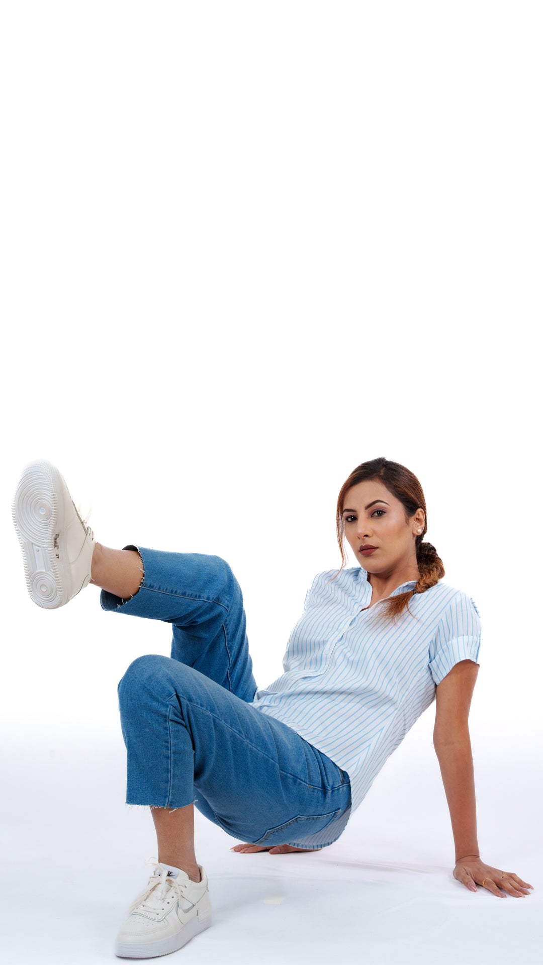 Thin Blue Stripe A Chhori Hip Length Shirt