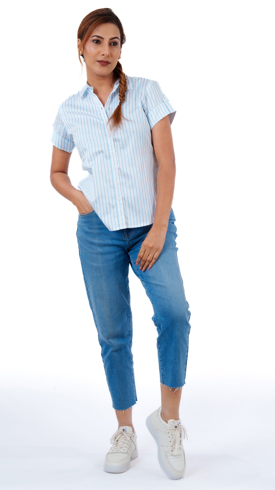 Thin Blue Stripe A Chhori Hip Length Shirt