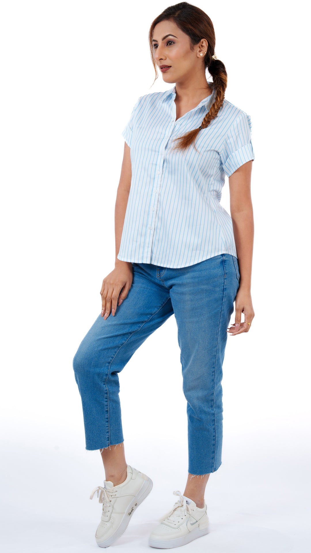 Thin Blue Stripe A Chhori Hip Length Shirt