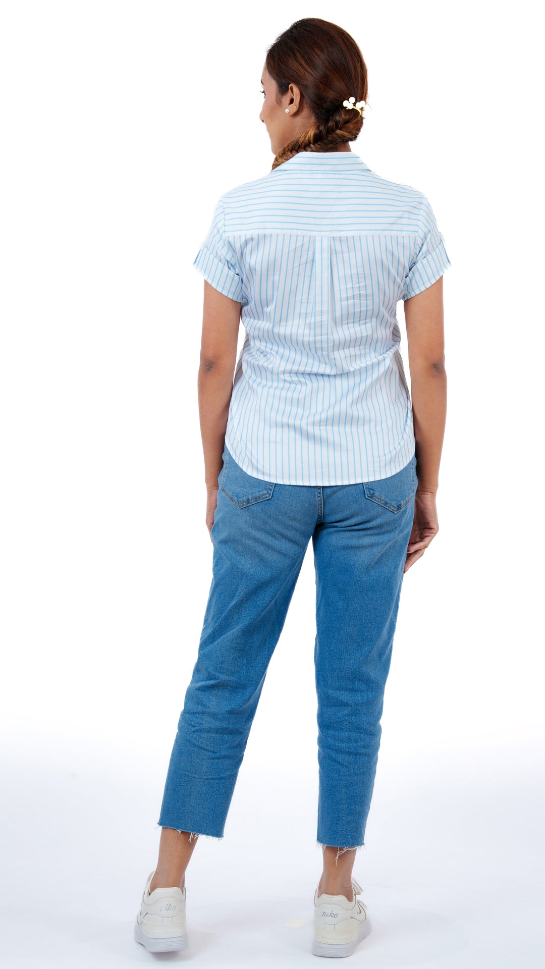 Thin Blue Stripe A Chhori Hip Length Shirt