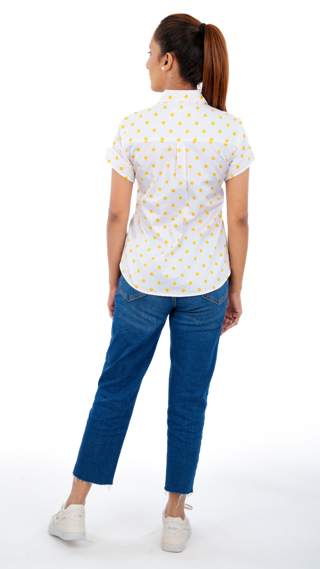 Yellow Polka A Chhori Hip Length Shirt