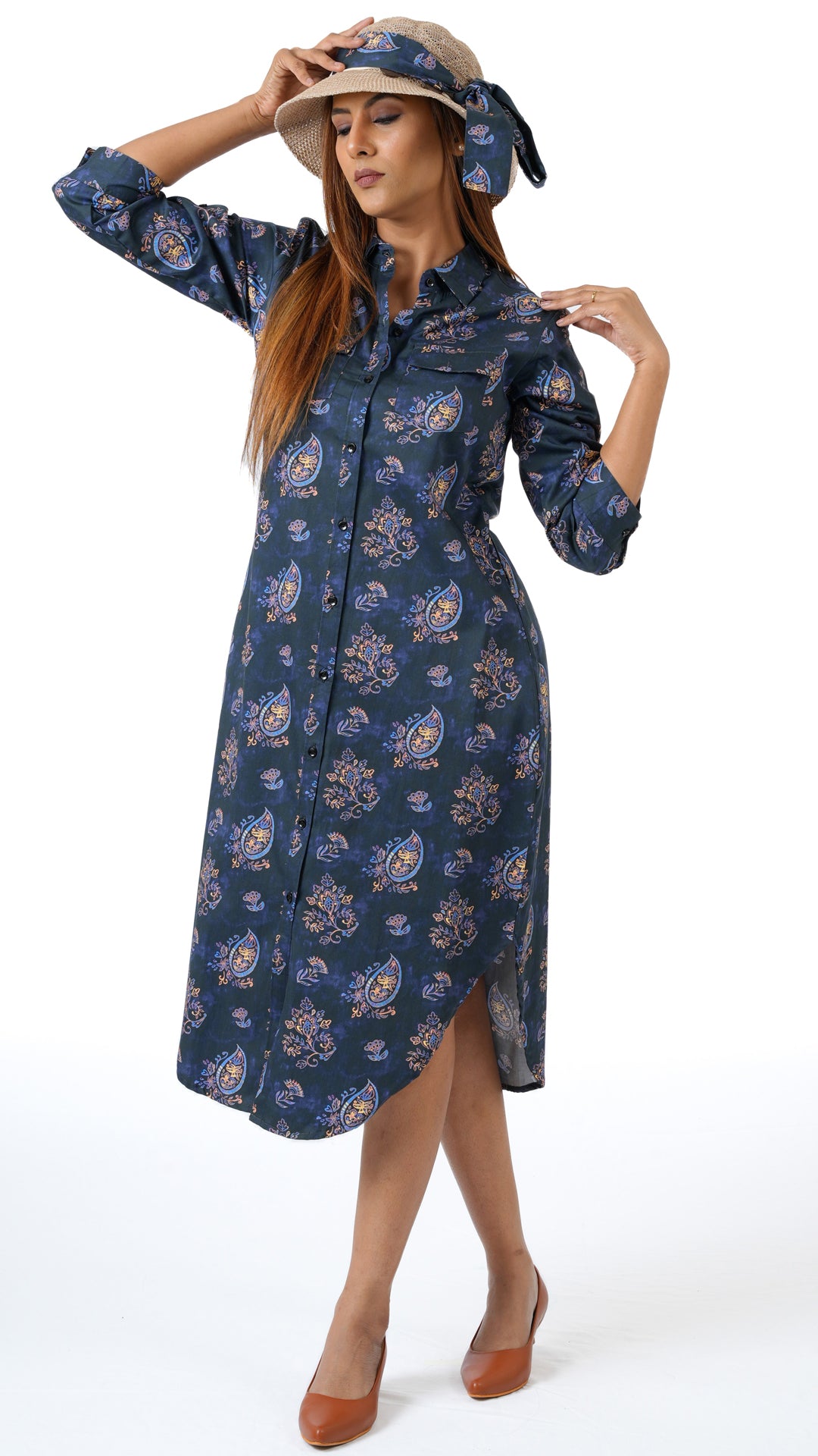Dark Block Paisley A Chhori Below Knee tunic