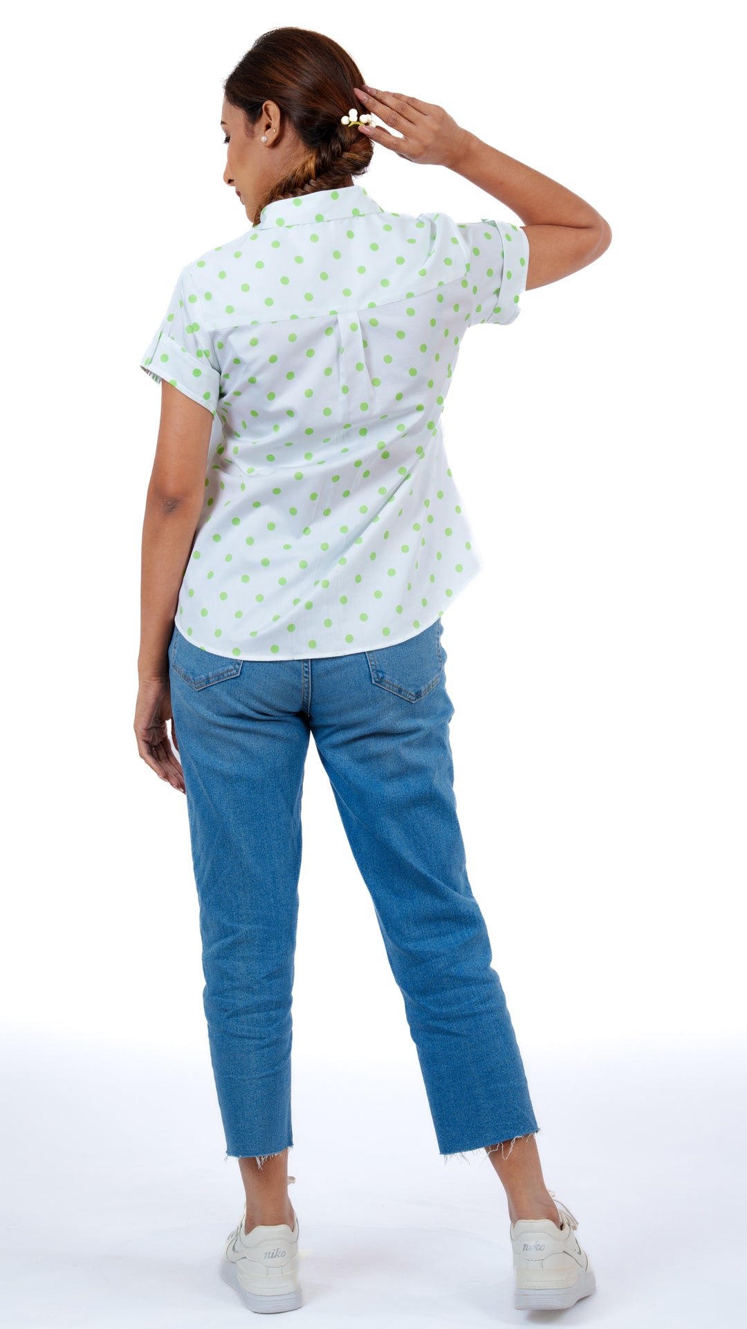 Spring Green Polka A Chhori Hip Length Shirt